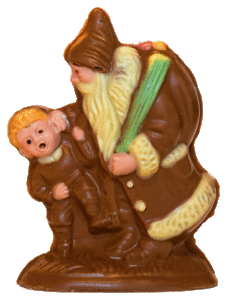 Schokoladennikolaus zieht bösen Jungen am Ohr Schokoladennikolaus zieht bösen Jungen am Ohr